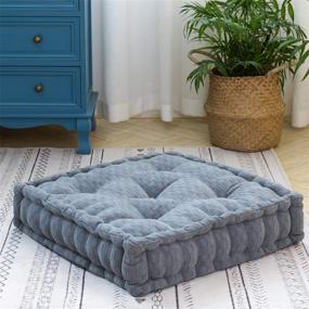 img 4 attached to 🪑 HIGOGOGO 20x20x5.5 Inch Square Floor Cushion Pouf, Dark Grey Chenille Meditation Cushion, Thick Tufted Pillows for Living Room Yoga Bedroom Sofa, Floor Pillow Seating