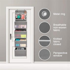 img 1 attached to 🗂️ JARLINK Grey Over Door Hanging Organizer - 2 Pack 5-Shelf Wall Mount Storage for Bedroom with Clear Window and PVC Pocket - Ideal for Cosmetics, Stationery, Sundries, and More