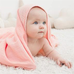 img 2 attached to 👶 Premium TILLYOU Organic Muslin Swaddle Blanket: Soft 100% Cotton Wrap for Infants, Newborns, and Toddlers with Pom Pom Accent - Lightweight and Large Size 47x47 Pink