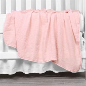 img 1 attached to 👶 Premium TILLYOU Organic Muslin Swaddle Blanket: Soft 100% Cotton Wrap for Infants, Newborns, and Toddlers with Pom Pom Accent - Lightweight and Large Size 47x47 Pink