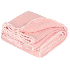 img 4 attached to 👶 Premium TILLYOU Organic Muslin Swaddle Blanket: Soft 100% Cotton Wrap for Infants, Newborns, and Toddlers with Pom Pom Accent - Lightweight and Large Size 47x47 Pink