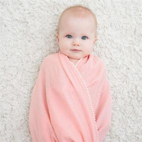 img 3 attached to 👶 Premium TILLYOU Organic Muslin Swaddle Blanket: Soft 100% Cotton Wrap for Infants, Newborns, and Toddlers with Pom Pom Accent - Lightweight and Large Size 47x47 Pink