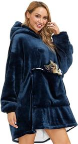 img 4 attached to Women's Sherpa Fleece Hoodie Blanket - Oversized, Warm, and Thick Hooded Sweatshirt Jacket for Adults, Teens, and Men