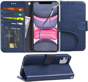 img 4 attached to 📱 Arae Case for iPhone 11 - Premium PU Leather Wallet Cover with Stand Feature, Wrist Strap, and 4-Slots for ID/Credit Cards - Blue (6.1 inch, 2019 Released)