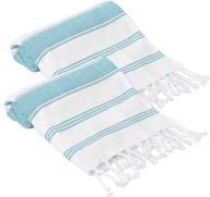 🏖️ glamburg peshtemal turkish towel 100% cotton beach towels set of 2 - oversized 36x71 inches, cotton bath towels for adults, soft durable absorbent extra large hammam towel - aqua blue logo