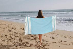 img 1 attached to 🏖️ Glamburg Peshtemal Turkish Towel 100% Cotton Beach Towels Set of 2 - Oversized 36x71 Inches, Cotton Bath Towels for Adults, Soft Durable Absorbent Extra Large Hammam Towel - Aqua Blue