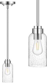 img 2 attached to 🔦 Dewenwils Brushed Nickel Pendant Light Fixture with Seed Glass Shade - Ideal for Kitchen Island, Bedroom, Dining Hall - Adjustable 48 inch Pipes for Flat and Sloped Ceilings - E26 Base Socket