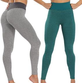 img 4 attached to 👖 Enhance Your Workout with 2 Pack High Waist Yoga Pants for Women, featuring Ruched Butt Lifting Leggings