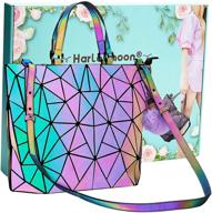 👜 luminous holographic geometric tote handbag purse & backpack set for women - stylish crossbody lady purse and tote bag combo logo