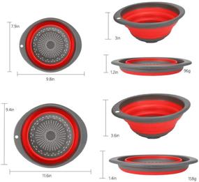 img 1 attached to 🍴 2-Piece Collapsible Colander Set - Learja Food-Grade Silicone Strainers, Space-Saver Folding Kitchen Colanders, Sizes 8" - 2 Quart and 9.5" - 3 Quart, Red