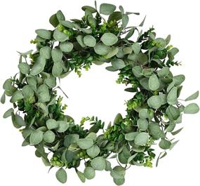 img 4 attached to 🌿 Excluronlder 22inch Artificial Eucalyptus Wreath: Vibrant Green Leaves for Farmhouse Decor, Front Door, Outdoor Windows & Walls