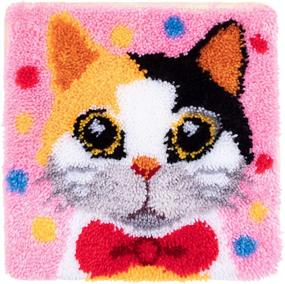 img 4 attached to 🧶 LUBOT 17x17 Cat Latch Hook Kits: DIY Crochet Crafts for Kids & Adults with Printed Canvas Pattern