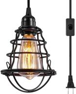 vintage industrial plug-in pendant light with hanging cage, e26 e27 mini edison pendant lighting fixture with on/off switch логотип