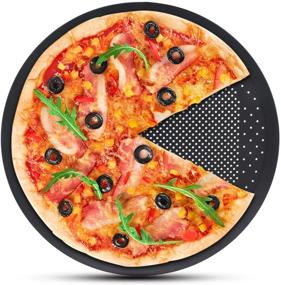 img 4 attached to 🍕 Сегарти Поддон для пиццы диаметром 14 дюймов с отверстиями - Премиум стальной поддон для пиццы для духовки - Круглая перфорированная форма для пиццы - Набор посуды для дома и ресторана