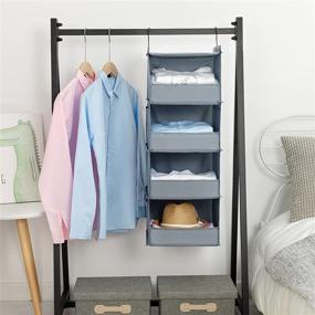 img 3 attached to 👕 Gray DonYeco 4-Shelf Hanging Closet Organizer, Collapsible Closet with 4 Side-Pockets, Clothes and Accessories Storage, Front Lip Design, Washable Oxford Cloth Fabric