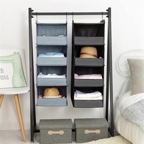 img 1 attached to 👕 Gray DonYeco 4-Shelf Hanging Closet Organizer, Collapsible Closet with 4 Side-Pockets, Clothes and Accessories Storage, Front Lip Design, Washable Oxford Cloth Fabric