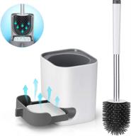 🚽 wall mounted toilet brush and holder set with soft silicone bristles, diatom mud pad, water drawer, and aluminum handle - white logo