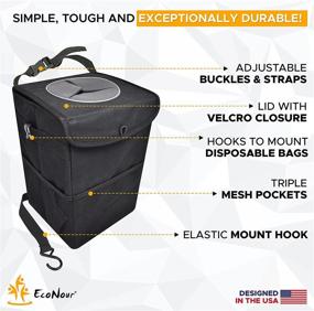 img 1 attached to 🚗 EcoNour Car Trash Can - Durable Interior Waste Basket with Foldable Storage Walls - Waterproof Hanging Car Trash Bag with 1.5 Gallon Capacity - Car Garbage Can with Mesh Pockets & Rubber Closure Lid