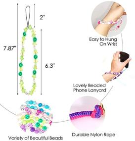 img 2 attached to 🌈 Мобильный прикрасный ремешок MomHiu с бисером: Ручная работа. 4-х частное браслет-подвеска для телефона в ярких радужных цветах - Идеальный летний пляжный аксессуар для женщин.