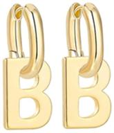 🔥 personalized initial letter b dangle hoop earrings for women girls, minimalist punk alphabet chunky thick huggie hoops with unique dangling charm, 18k gold plated hypoallergenic jewelry gifts logo