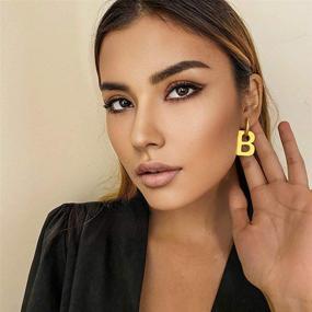 img 2 attached to 🔥 Personalized Initial Letter B Dangle Hoop Earrings for Women Girls, Minimalist Punk Alphabet Chunky Thick Huggie Hoops with Unique Dangling Charm, 18K Gold Plated Hypoallergenic Jewelry Gifts