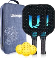 set of 2 uteeqe usapa approved pickleball paddles with semi rough textured surface spin control, including 4 balls, 1 carrying case, lightweight graphite polypropylene honeycomb structure, and non-slip contour grip racket логотип