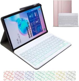 img 4 attached to Samsung Galaxy Tab A7 10.4 Keyboard Leather Case 📱 | Rose Gold | 7-Color Backlit | Slim & Wireless Bluetooth