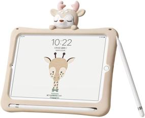 img 4 attached to 🦌 SUOLONG iPad Mini 5 2019 5th Generation, 7.9 Inch Shockproof Silicone Case with Built-in Bracket - Cute Cartoon Design for Kids - Fawn Color