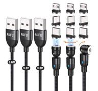 🔌 aufu 3-pack magnetic charging cable set, 540 degree magnetic charger cord for micro usb type c, nylon braided, 3.3ft/3.3ft/6ft lengths logo