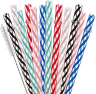 🥤 12 pack of 9 inch reusable plastic thick drinking straws - bpa free mason jar straws with small transparent stripes (9 inch, 6 colors) logo