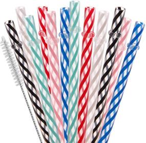 img 4 attached to 🥤 12 Pack of 9 Inch Reusable Plastic Thick Drinking Straws - BPA Free Mason Jar Straws with Small Transparent Stripes (9 inch, 6 Colors)