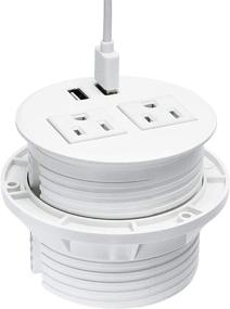 img 4 attached to 💡 BTU Desktop Power Grommet - Recessed Power Strip with 2 Power Socket, 2 USB Ports & 6ft Extension Cords for Computer, Table, Kitchen, Office, Home, Hotel (White)