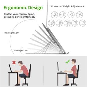 img 2 attached to 💻 Серебристая портативная подставка для ноутбука на стол – держатель для ноутбука YDAcces для MacBook Pro и других устройств, 9 режимов регулировки, складная подставка для ноутбука совместима с Lenovo, Dell, HP и ноутбуками от 10 до 17 дюймов