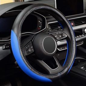 img 4 attached to 🔵 LABBYWAY Microfiber Leather Auto Car Steering Wheel Cover - Universal Fit 15 Inch Blue Anti-Slip Wheel Protector