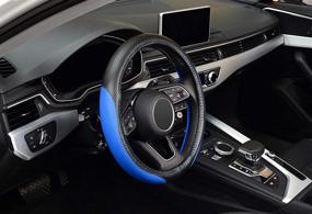 img 1 attached to 🔵 LABBYWAY Чехол на руль автомобиля из микрофибры - Универсальный размер 15 дюймов, голубой антипрокручивающийся защитник руля