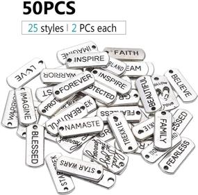 img 3 attached to 📿 50 Pieces Mixed Inspirational Words Charms Pendants - Tibetan Silver Craft Supplies for Jewelry Making DIY Handmade Craft, 25 Types - Inspiration Message Beads Charms