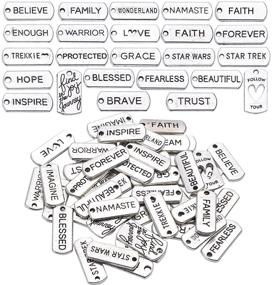 img 4 attached to 📿 50 Pieces Mixed Inspirational Words Charms Pendants - Tibetan Silver Craft Supplies for Jewelry Making DIY Handmade Craft, 25 Types - Inspiration Message Beads Charms