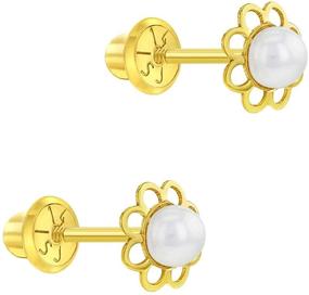 img 3 attached to 🌸 14k Yellow Gold Girl's Delicate Cultured Pearl Flower Screw Back Stud Earrings - Petite Flower Screw Back Earrings for Infants, Kids, Young Girls