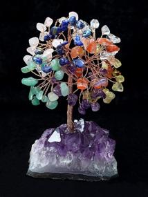 img 3 attached to 🌳 Crocon Seven Chakra Gemstone Tree: Natural Amethyst Cluster Base, Copper Wire Feng Shui Figurine – Good Luck Healing Crystal Home Decoration – Money Tree of Life Gift