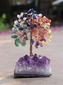 img 1 attached to 🌳 Crocon Seven Chakra Gemstone Tree: Natural Amethyst Cluster Base, Copper Wire Feng Shui Figurine – Good Luck Healing Crystal Home Decoration – Money Tree of Life Gift