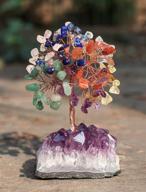 🌳 crocon seven chakra gemstone tree: natural amethyst cluster base, copper wire feng shui figurine – good luck healing crystal home decoration – money tree of life gift логотип