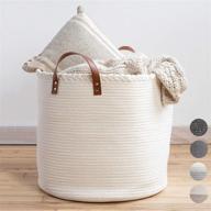 🧺 large woven blanket storage baskets - premium xxl 18"x16" basket for living room - white rope baskets for storage - big blanket basket living room - extra large baskets for blankets logo