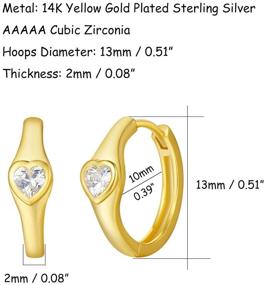 img 3 attached to Carleen 14K Yellow Gold Plated 925 Sterling Silver Hoop Earrings with Round Cut Cubic Zirconia CZ, Dainty Hinged Tiny Cartilage Small Hoop Earrings for Women and Girls, 0.5 inch