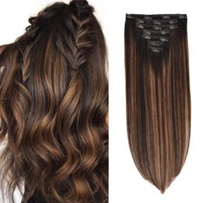 img 4 attached to AMABAOBAO #1b/6/1b Hair Extensions Clip in Human Hair Natural Black mixed Chestnut Brown Color Ombre Remy Straight Human Hair Extensions Clip in 120g 7pcs Real Natural Hair Extensions 20 Inch: Enhance Your Style with Natural Black and Chestnut Brown Ombre Hair Extensions