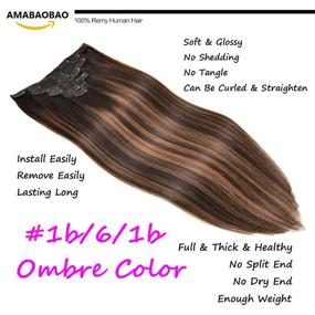 img 1 attached to AMABAOBAO #1b/6/1b Hair Extensions Clip in Human Hair Natural Black mixed Chestnut Brown Color Ombre Remy Straight Human Hair Extensions Clip in 120g 7pcs Real Natural Hair Extensions 20 Inch: Enhance Your Style with Natural Black and Chestnut Brown Ombre Hair Extensions