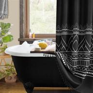 🚿 black and white boho shower curtain set with hooks - farmhouse fabric shower curtain - geometric nordic bohemian chic modern waffle design - water repellent decor for bathroom, hotel - tassel details - 72x72 inch logo