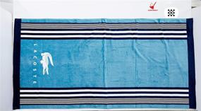 img 1 attached to Lacoste Oki Beach Towel, 🏖️ 100% Cotton, 36x72 inches, Teal/Blue Iconic Design