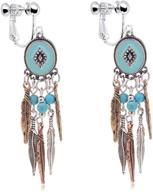 🌀 spiral drop clip-on earrings: bohemian style teardrop simulated turquoise dangle jewelry for girls logo