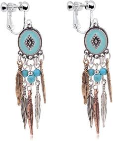 img 4 attached to 🌀 Spiral Drop Clip-on Earrings: Bohemian Style Teardrop Simulated Turquoise Dangle Jewelry for Girls