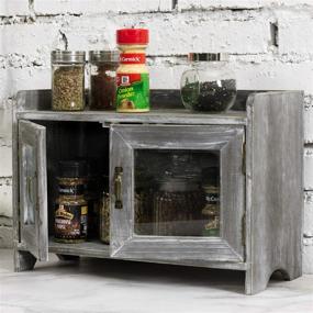 img 2 attached to Stylish Rustic Gray Whitewashed Wood Cabinet for Kitchen/Bathroom Storage: Featuring Glass Windows, by MyGift